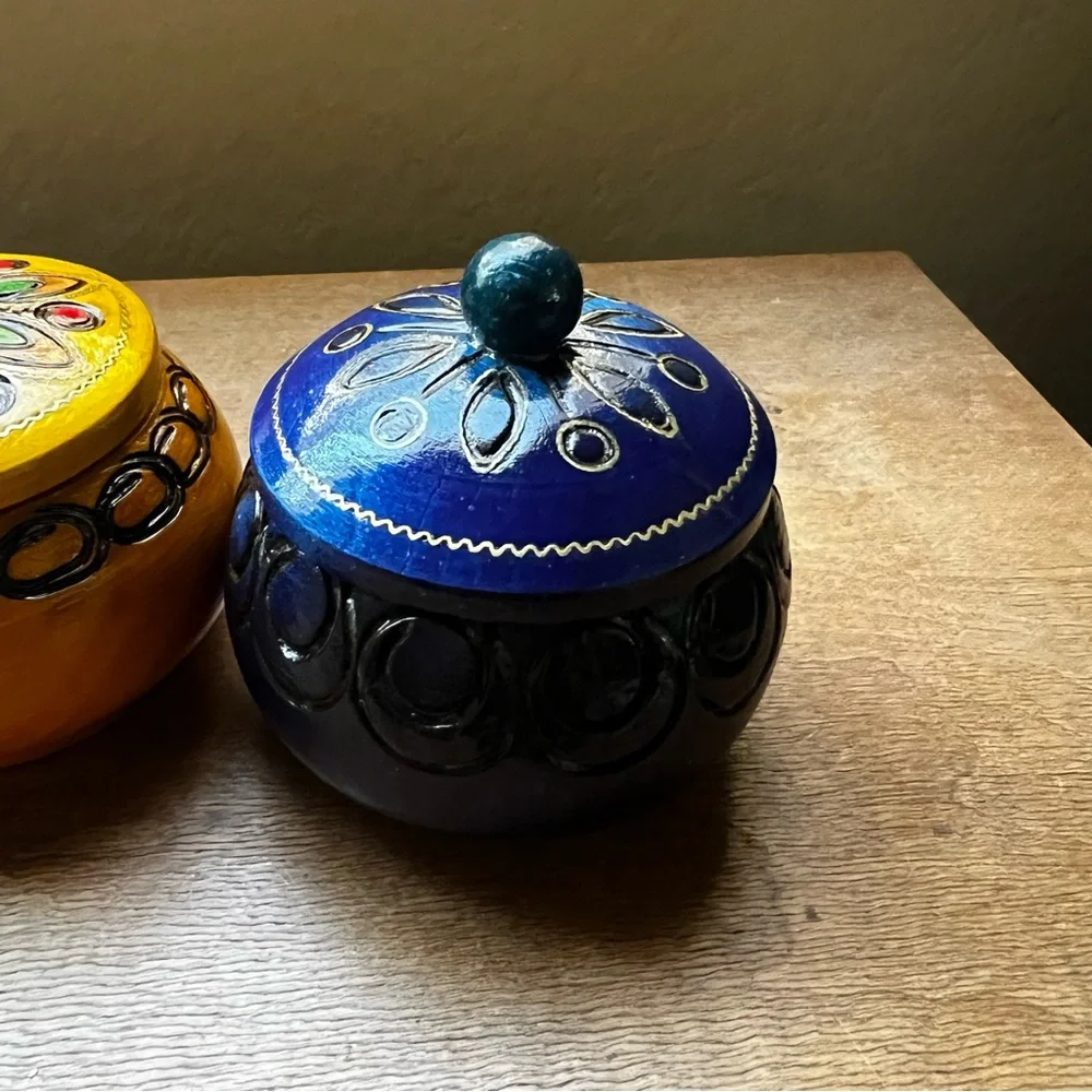 Hand Painted Handmade Lacquer Wooden Trinket Jewelry Box Set with Lid Folk Art